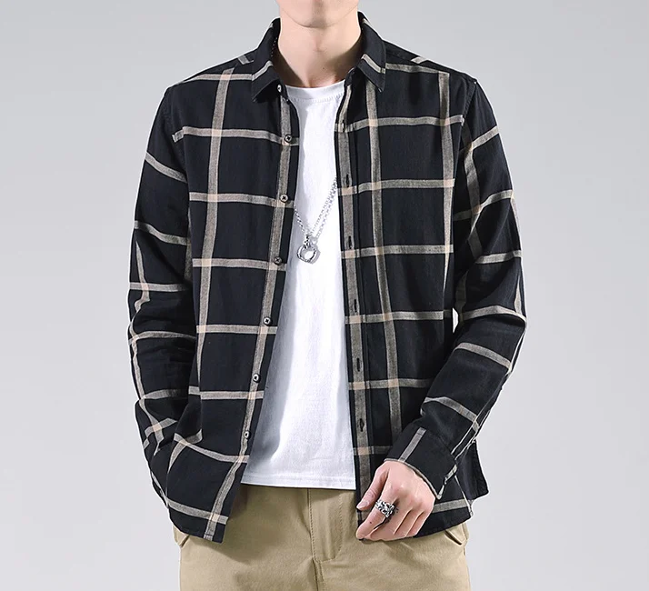 Long Sleeve Classic Big Check Men Casual Shirt