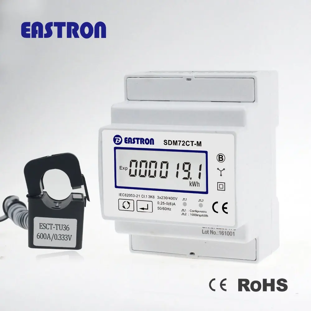 SDM72CT-M 3 phase 4 wire din rail kWh meter with 200A CT