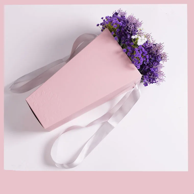 Fresh Flower Square Rose Decorative Tall Packing Square Cone Packaging Bag With Twist Ribbon Handle