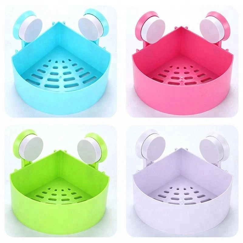 Factory Wholesale Bathroom Wall Mounted Shampoo Soap Basket Plastic Corner Suction Shower Caddy Shelf