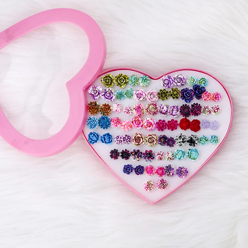 36 Pairs/Set Random Resin Flower Stud Earring Set Handmade Elegant Colorful Floral Earring Set Mix Anti Allergy Earrings