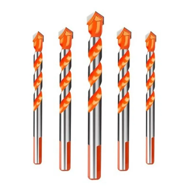 Orange color Three-Flat Shank Carbide Tip Multi Material Drill Bit for glass Ceramic Porcelain Tile Brick