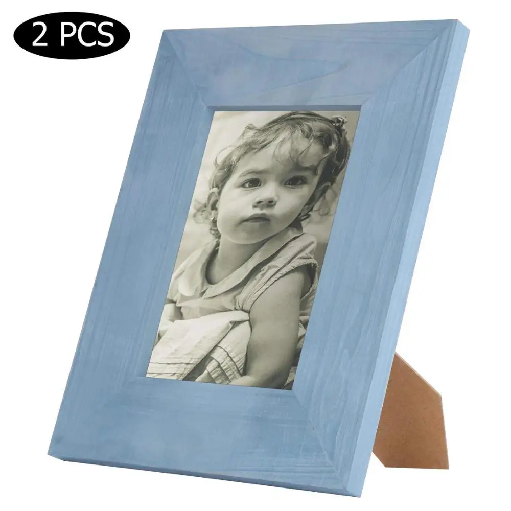 
2 Sets 5x7 Picture Frame, Rustic Wooden Blue Picture Frame for Farmhouse Decor-Made for Wall and Table Top Display 