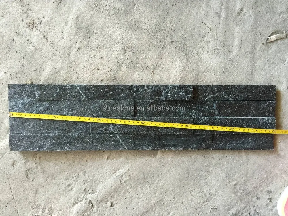 Natural Black Quartz Culture Stone Flat Ledgestone Panel Classic Fireplace Cladding Exterior Wall Decoration Of Commercial Buil