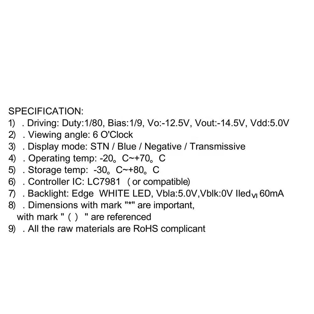 Customized 160x80(BV10)  graphic monochrome screen LC7981 Controller board lcd module which Can replace AG16080B
