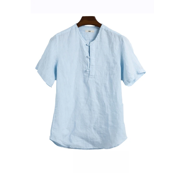 
OEM Custom hemp bamboo clothing/ wholesale blue high quality washing solid color causal short sleeve hemp t-shirts 