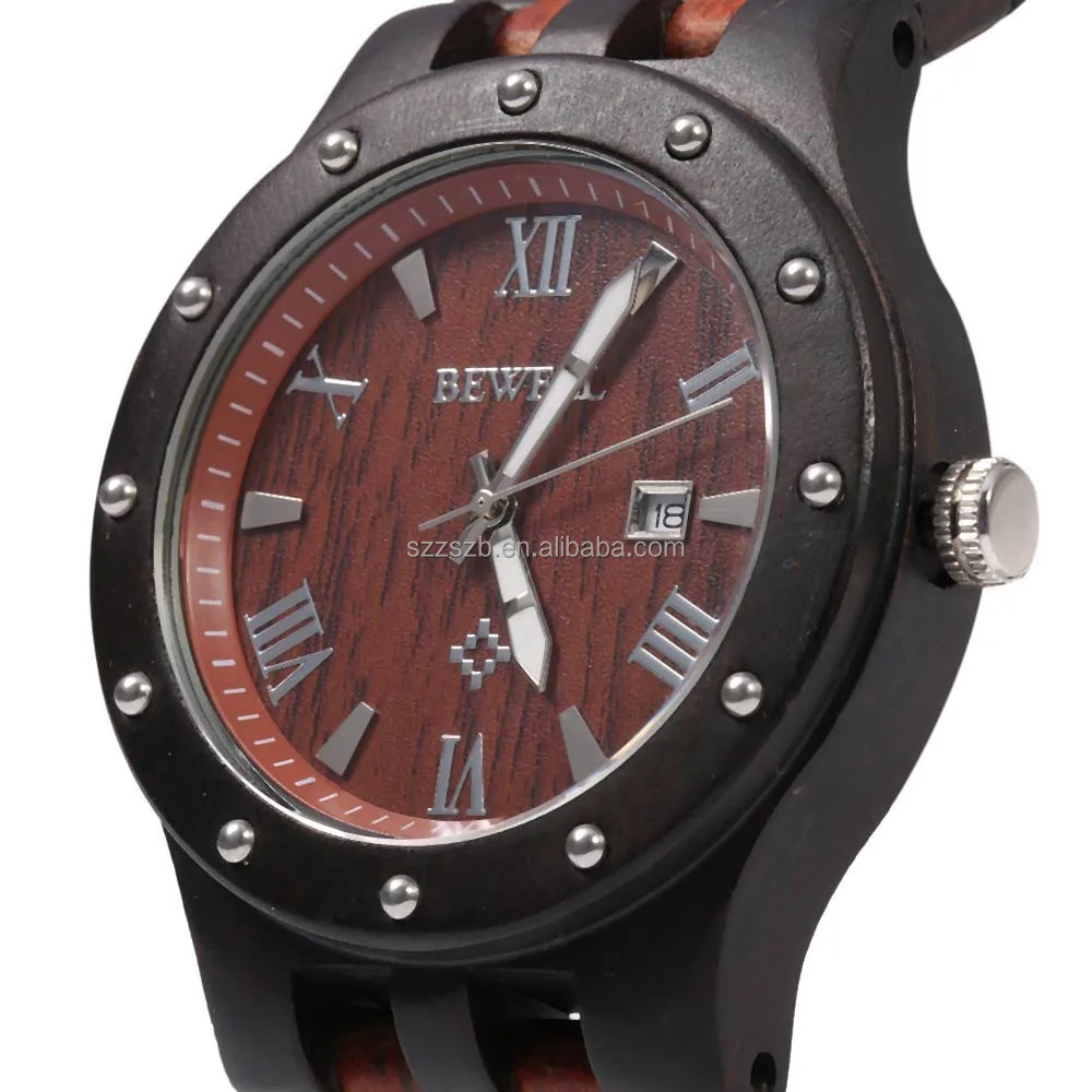Popular Natrual Product Xxcom Bewell Brand Private Label Sandal Wood Watches Men With Japan Quartz Movement