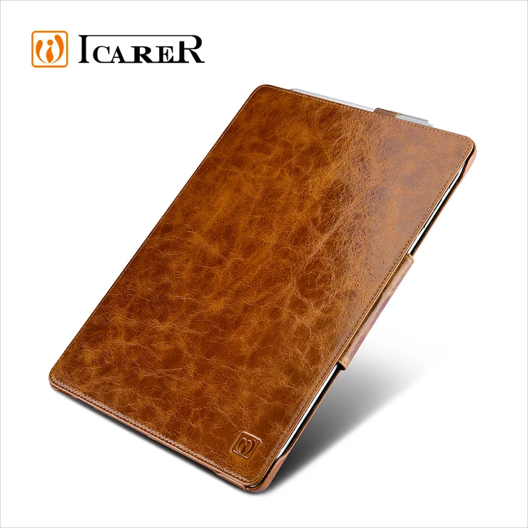 ICARER Custom Logo Genuine Leather Flip Folio Cover Case for Microsoft Surface Pro 4 Sleeve