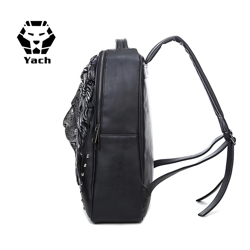 
Manufacturer pu backpack male foreign trade 3D animal lion head outdoor cool travel computer bag pu leather laptop backpack 