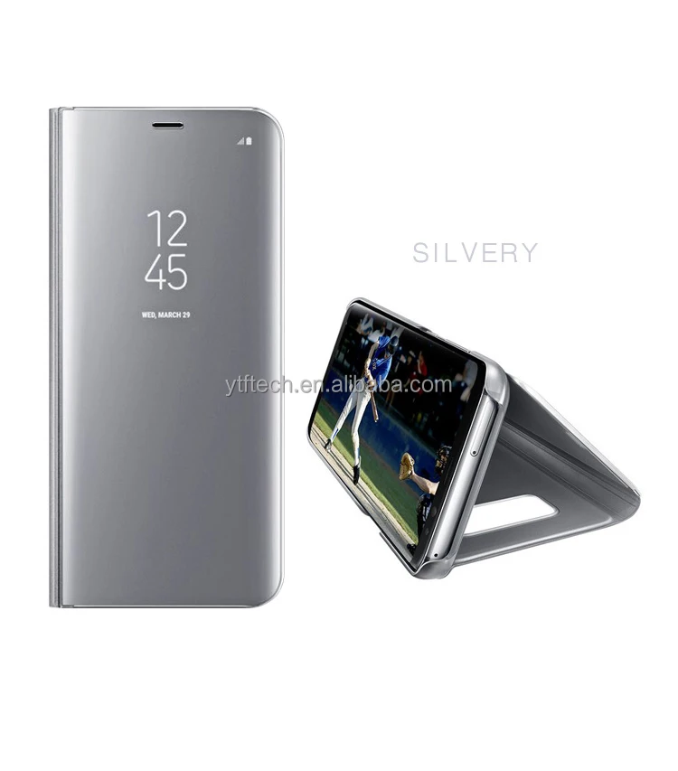 Wholesale Smart Clear view Stand Mirror flip wallet Mobile phone case for Samsung A8 A9 star plus 2018