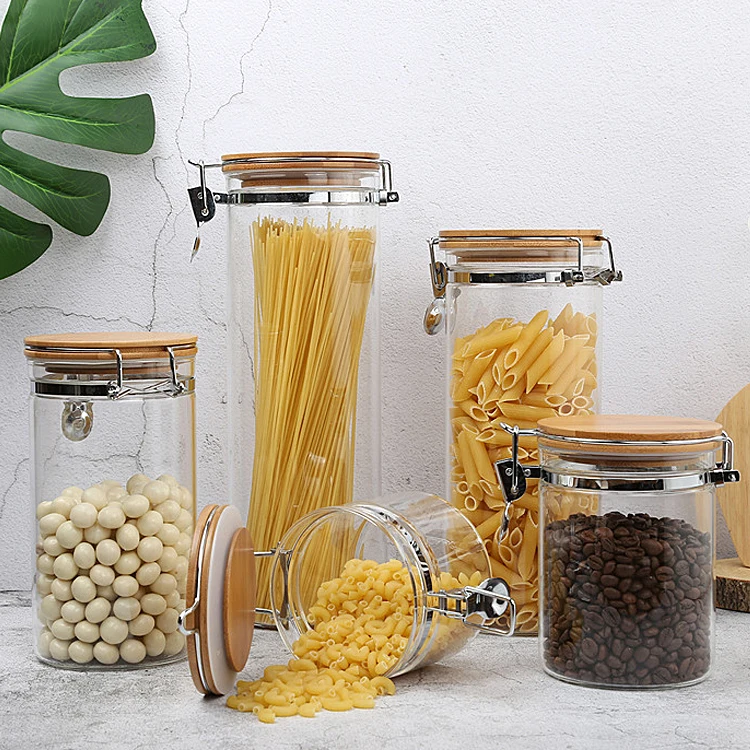 
Wholesale Glass Storage Jar With Stainless Steel Lid Metal Clip 