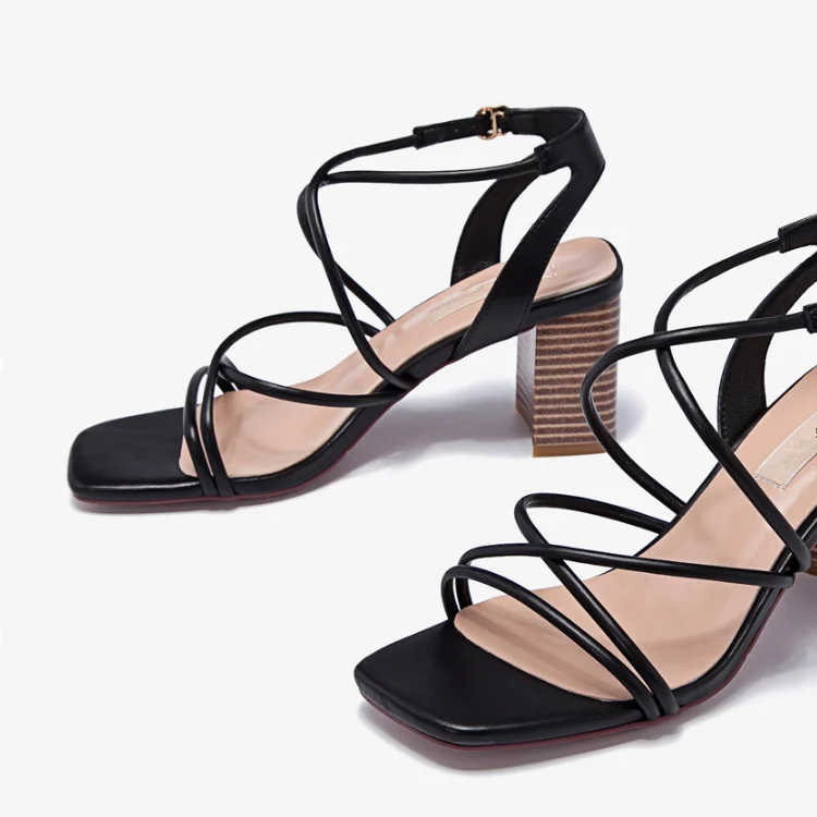 Nude Open Toe Middle Block Heel Cross Strap Dress Sandal Women Shoes