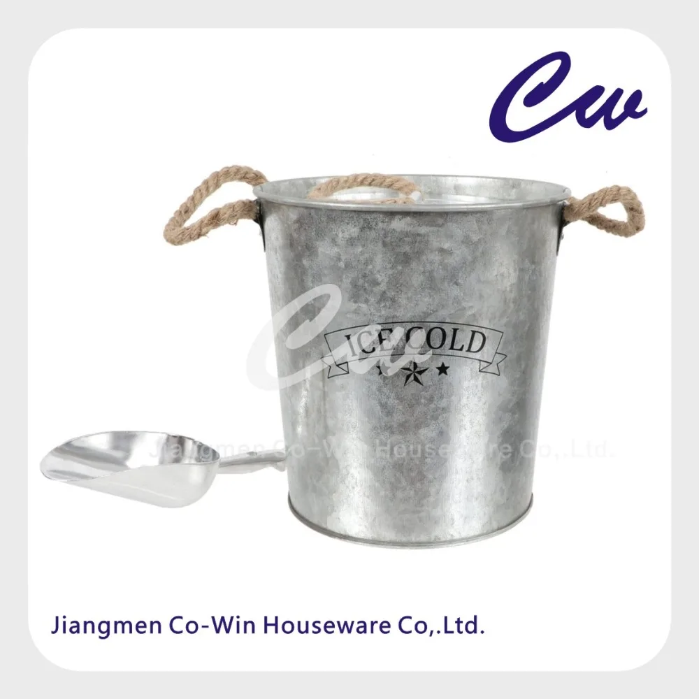 Galvanized Steel Metal Ice Bucket With Plastic Inner Liner And Lid Scoop / Ice Bucket / Champagne Bucket