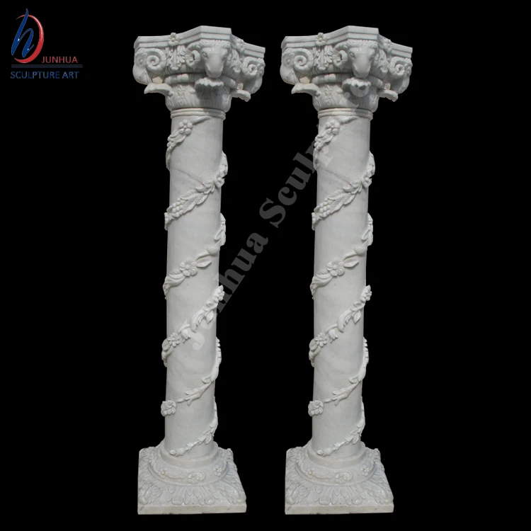 Carved Double Garden Yellow Stone Column Price for Sale