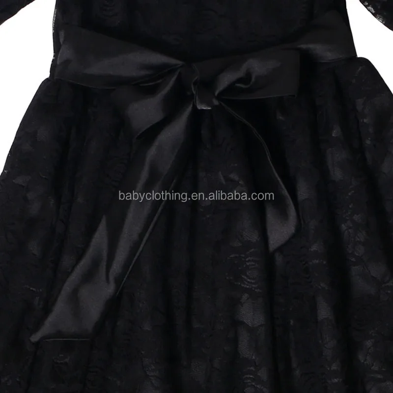 little girls party dresses black long sleeve lace child dress