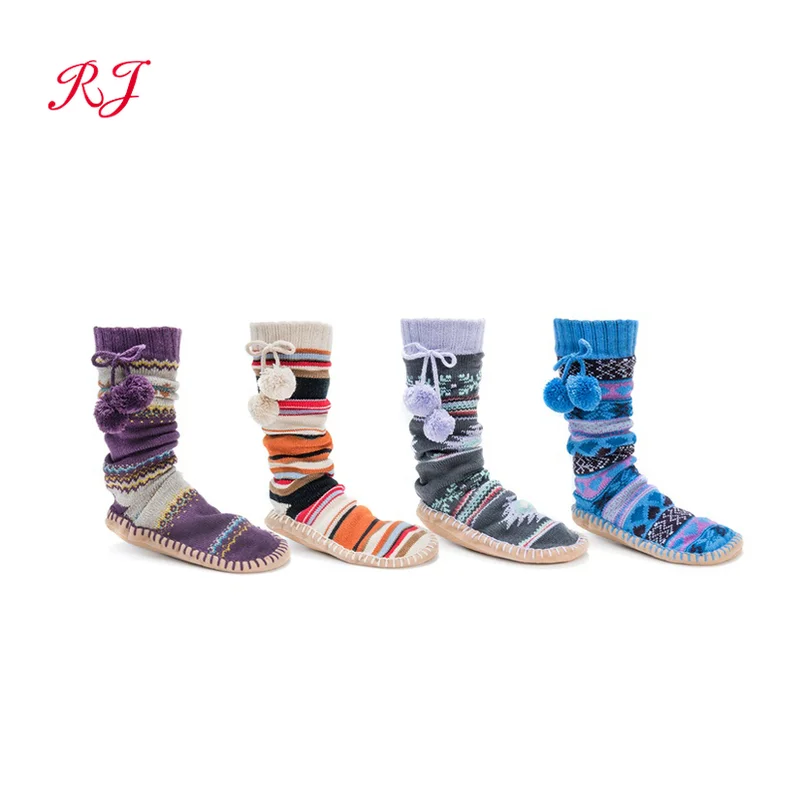 RJ-II-1143 slipper socks with rubber sole for adults slipper socks with rubber sole fashionable knitted floor socks