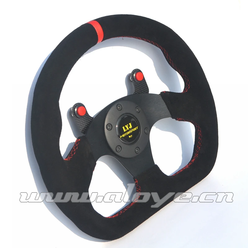 With Real Carbon Fiber Button 325mm Flat Suede Racing Car Steering Wheel