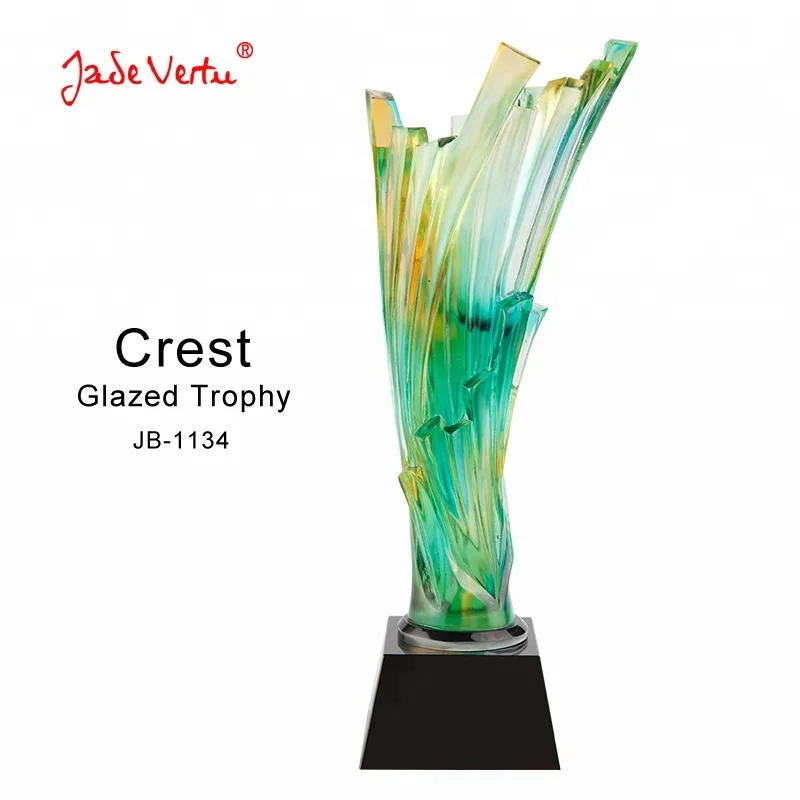 Jadevertu K9 color glaze crystal wing champion Art glass award pate de verre crystal cup trophy custom winner badminton trophy