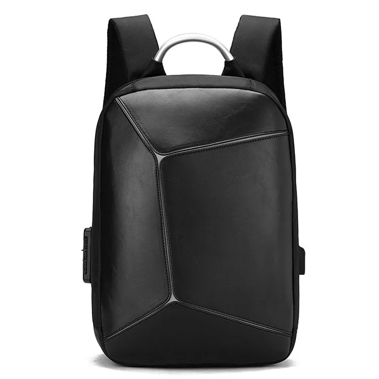 
Fashion pu leather man bag business laptop custom LOGO anti theft code lock usb charging backpack 