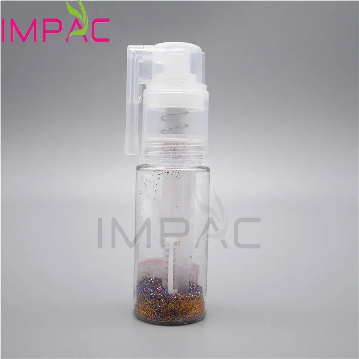 Transparent plastic hair powder bottle with powder sprayer for shimmer