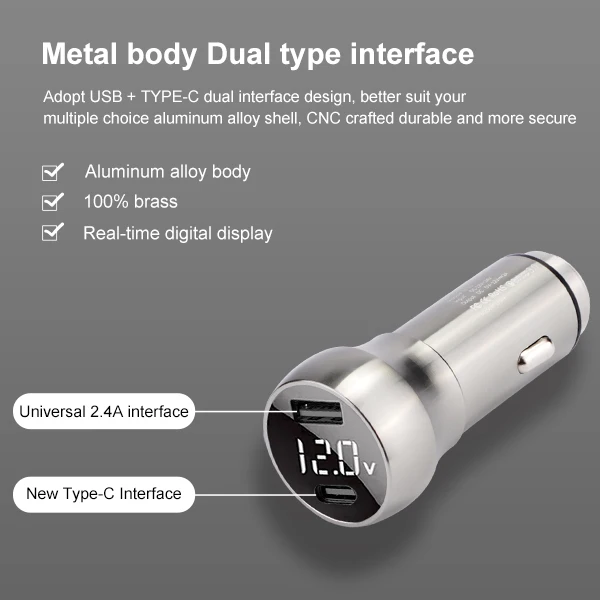  Алюминиевый материал Quick Charge 3 0 USB + кабель Type C порт автомобильное зарядное устройство для ноутбука и зарядки телефона