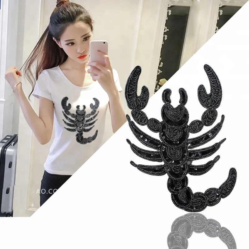 
GUGUTREE big sequins scorpion patches,embroidery big patches for jackets BP-61 