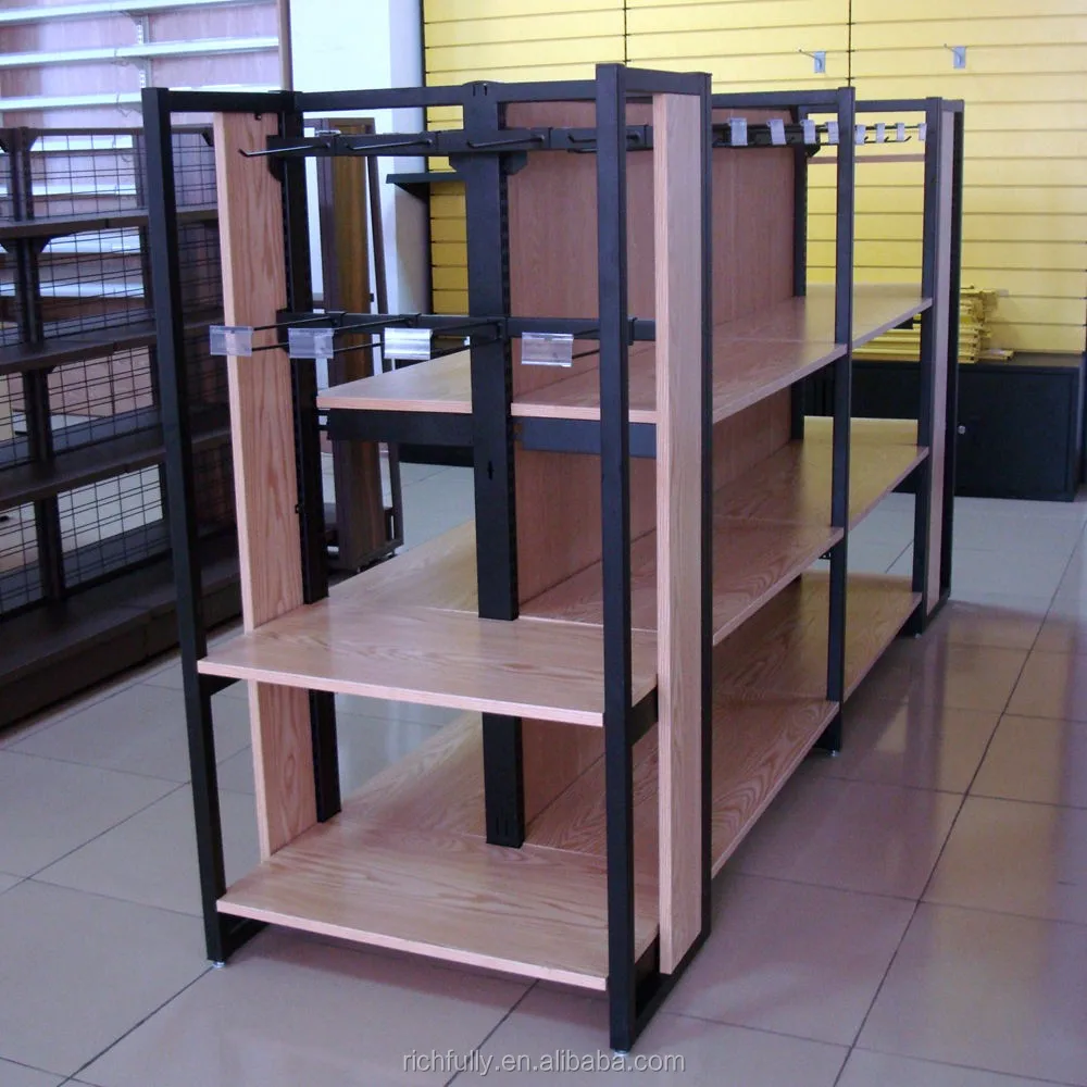 2016 New product steel and wood composite frame supermarket shelves