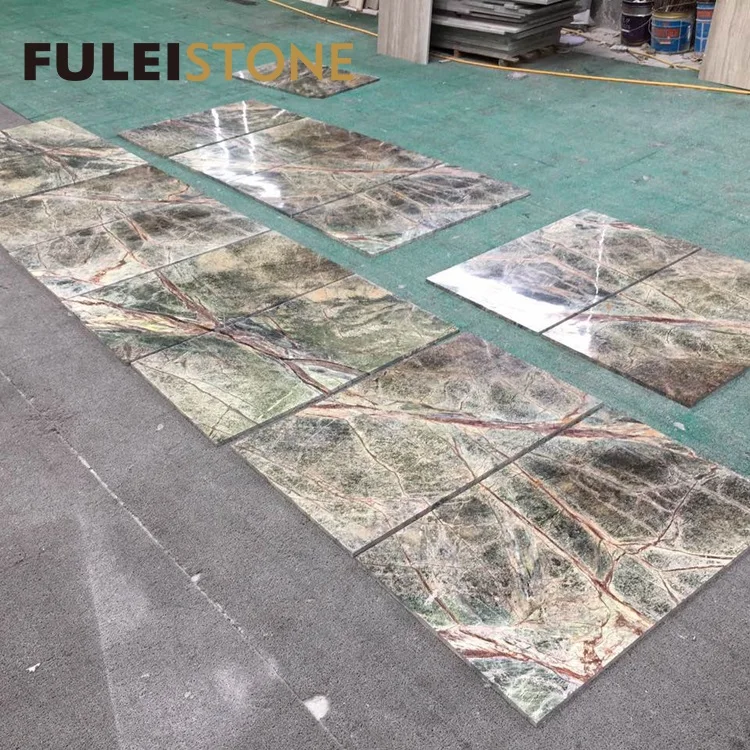 
Low price indian light rainforest green marble tiles flooring 
