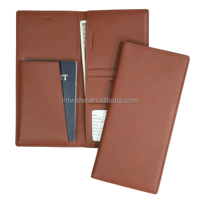 2015 newly popular brown and black color vertical wholesale travel organizer wallet