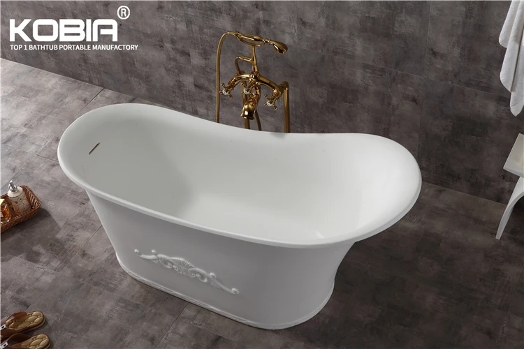 Antique Bath tub Shaped Backrest White Stand Alone Solid Surface Stone Resin roll top bath Bathtub