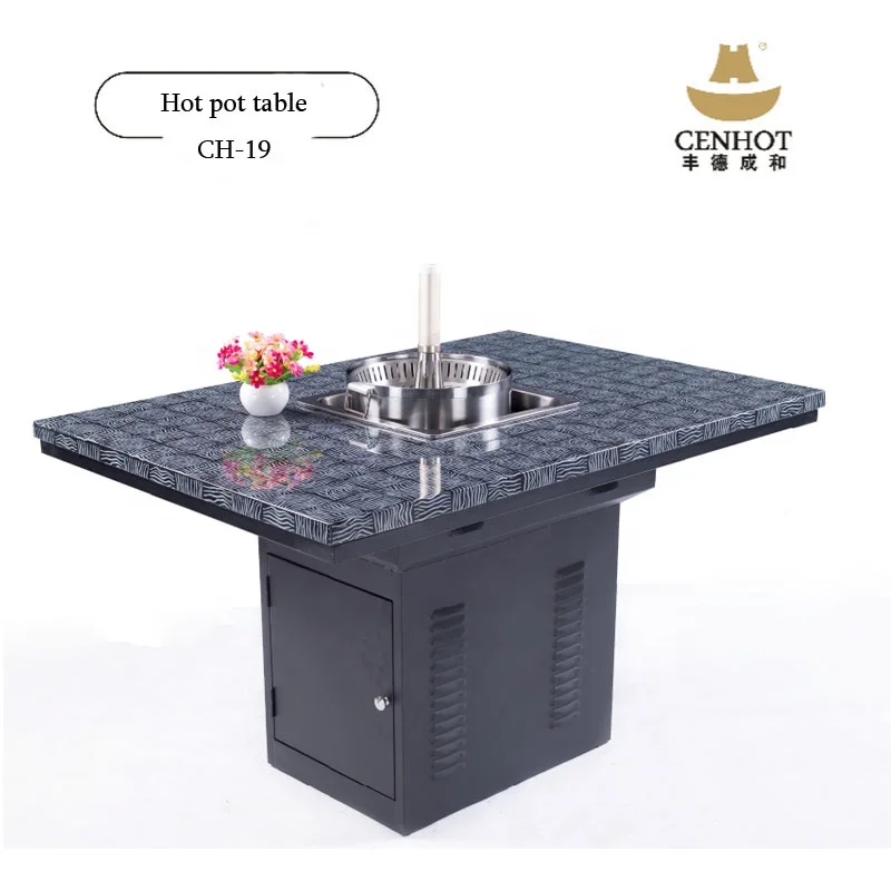 Коммерческий квадратный горячий горшок CENHOT, индукционная плита, стол для ресторана со встроенным мраморным кварцевым цепочным столом для ресторана