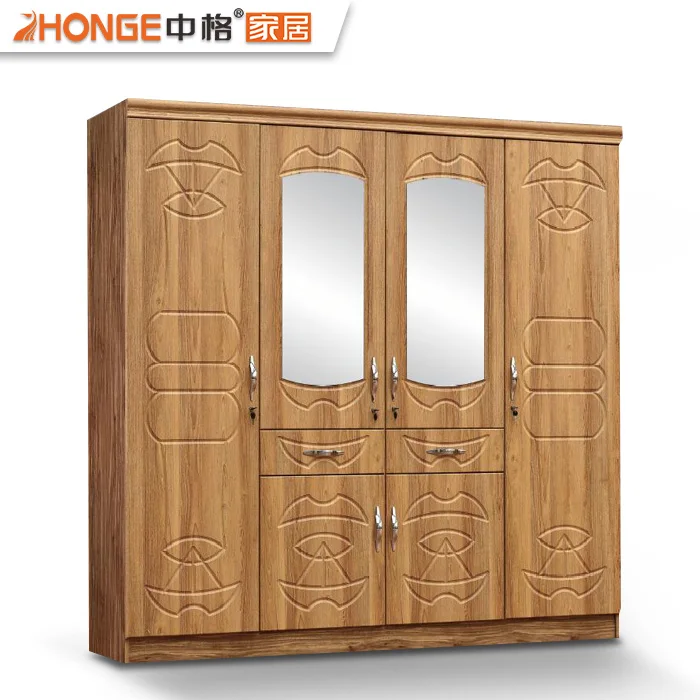 Bedroom modern design PVC cloth closet cabinet wooden 6 doors wardrobe