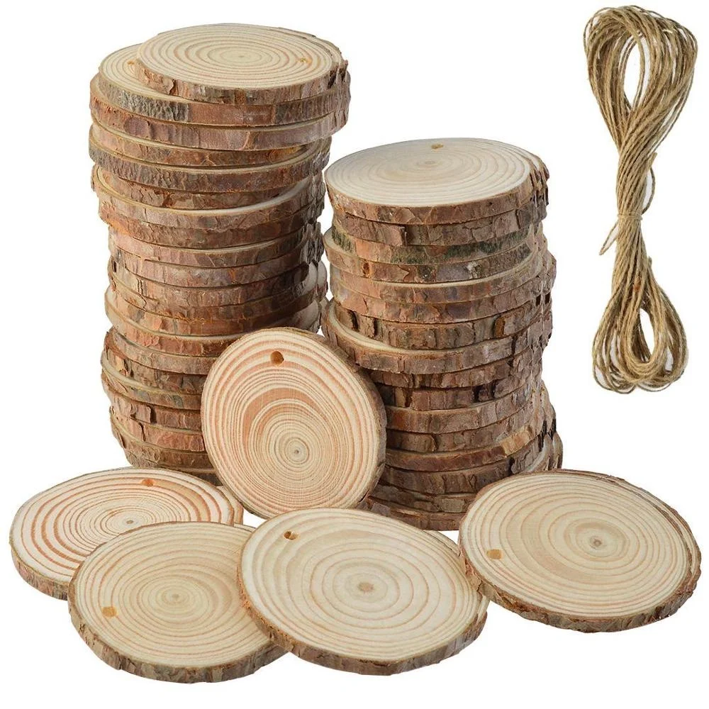Unfinished Predrilled Round discs Hole Wooden Circles Natural Wood Slices