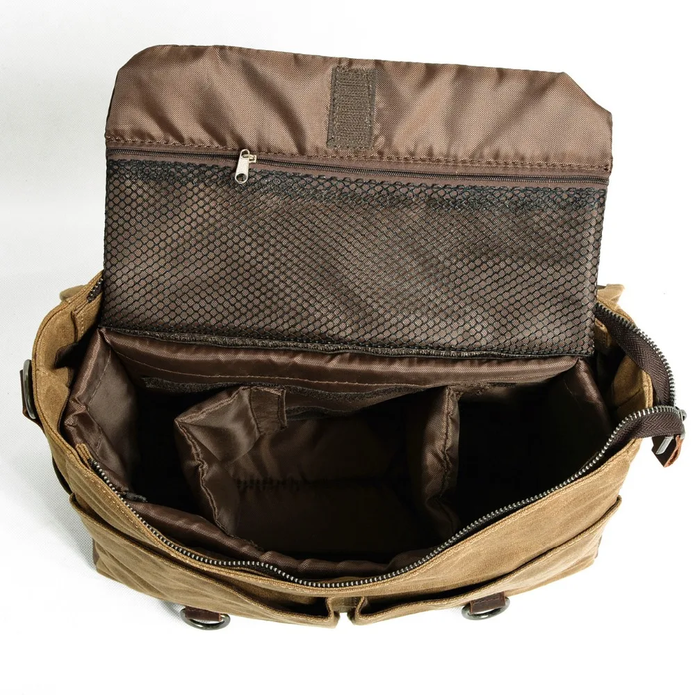 Elegant brand waterproof waxed canvas design unisex vintage DSLR Leather photograph messenger camera bag