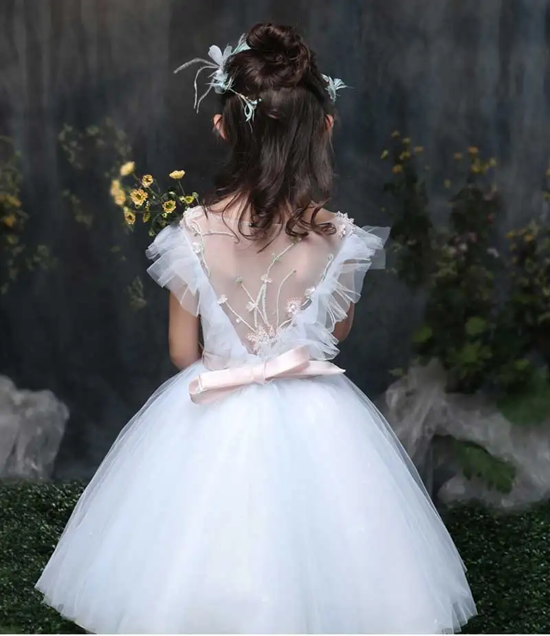 XXLF200 8 years latest girl dress design for flower girls white ball gown dresses for kids