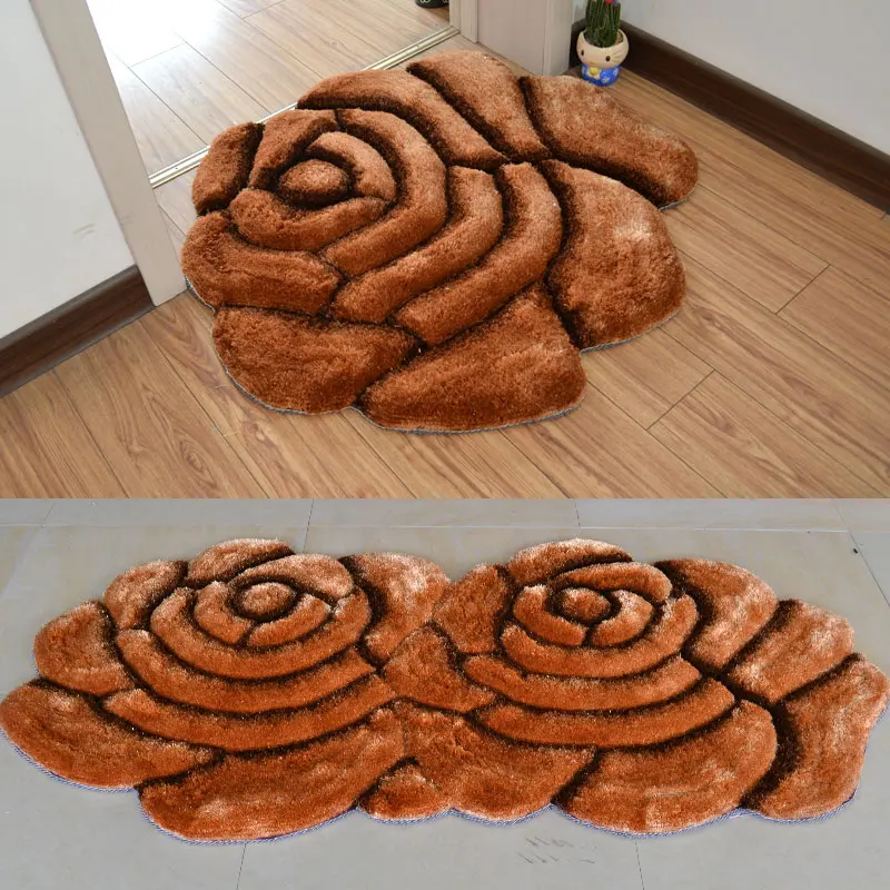 
3D Camel rose shag super soft smooth silk area home bedroom dinner room kids flower shaggy carpet 