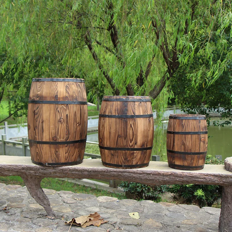 Карбонизированная декоративная деревянная пивная бочка, деревянная витрина, цветочное ведро