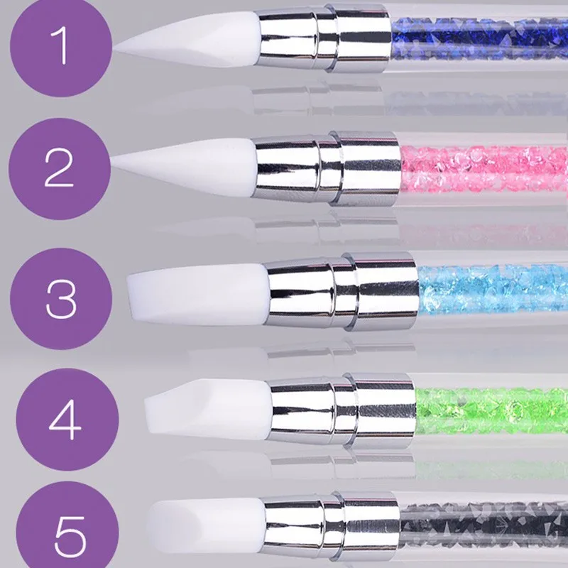 2 Way Rhinestone Crystal Nail Art Brush Pen Silicone Head Carving Emboss Shaping Hollow Sculpture Acrylic Manicure Dotting Tools