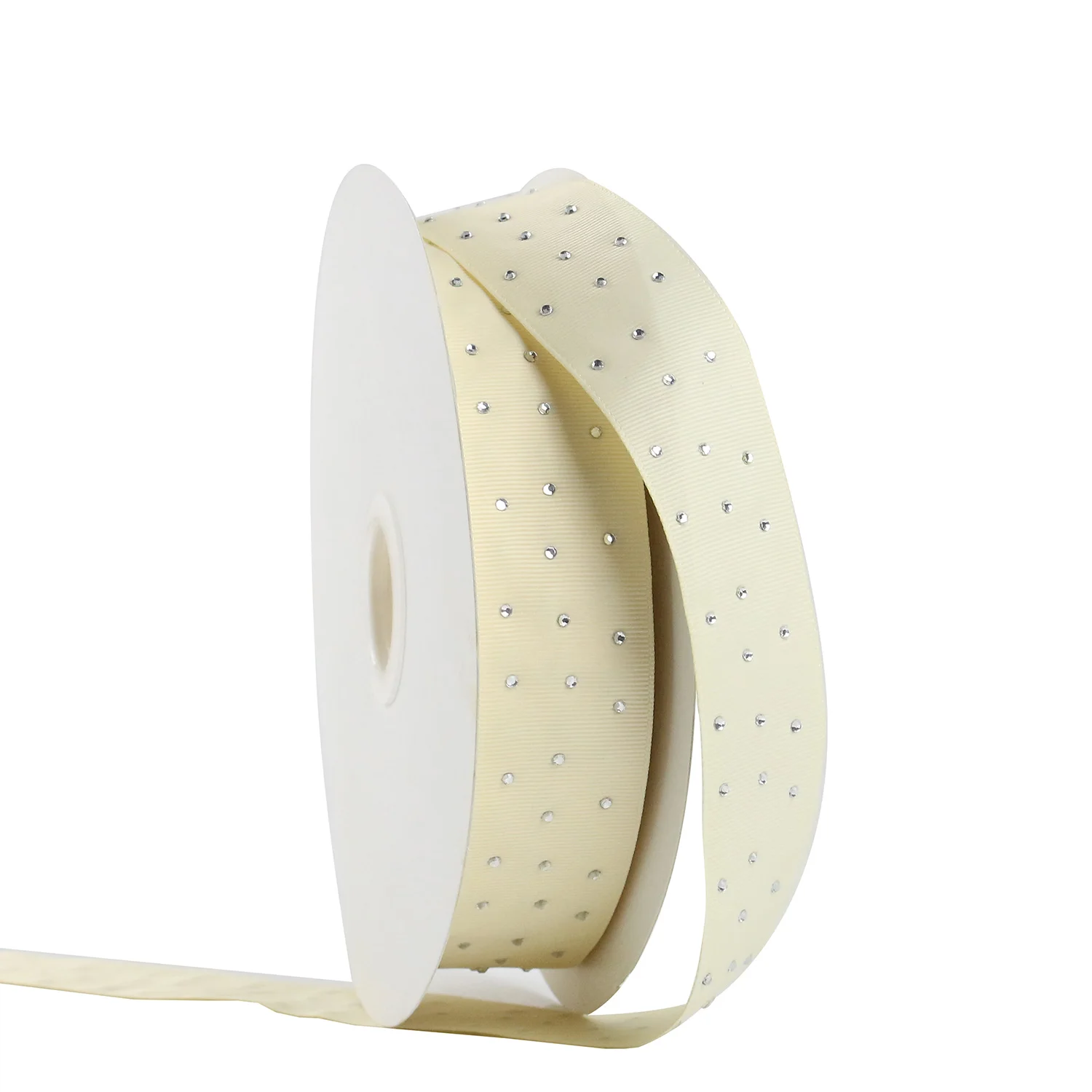 New design 38mm solid 4mm silver rhinestone printed grosgrain ribbon