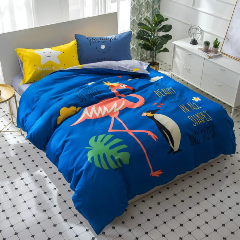 
European style kids cotton 4piece sheets quilt cover cute elk letters cartoon crib bedding set baby bedding set 