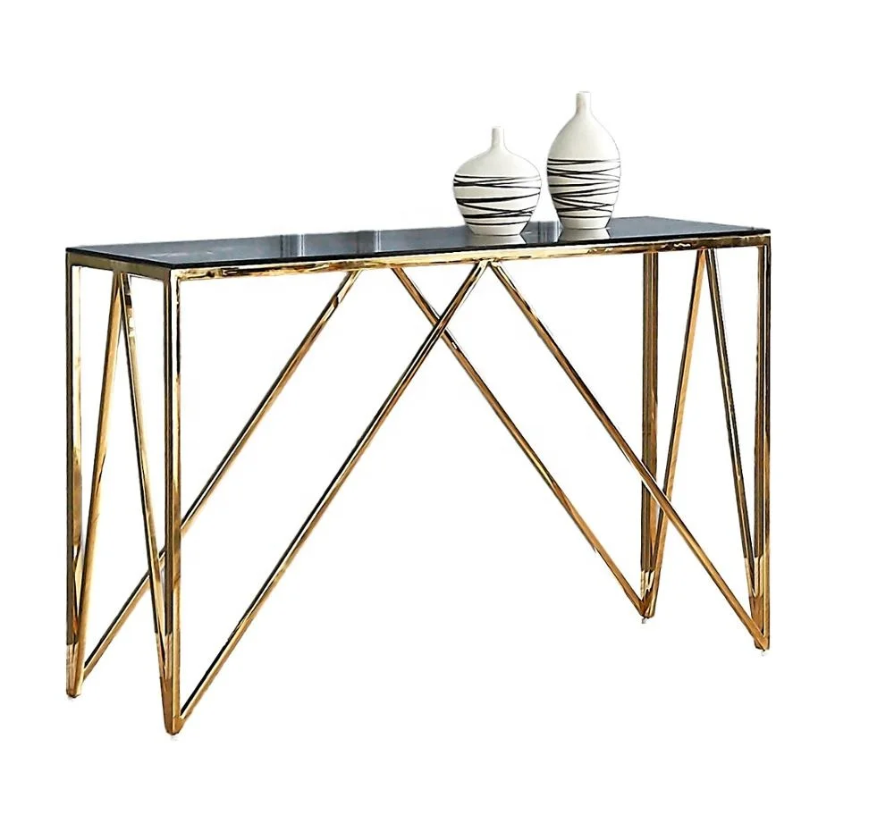 clear glass top long console table gold chromed ss leg modern console table with shelves living room console set