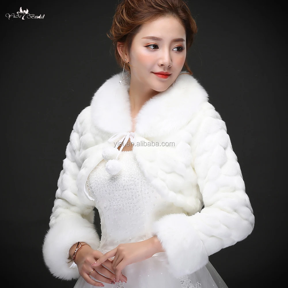 
LZP215 Classic Rabbit Fur Collar Wedding Coat White Fur Bolero Winter Wedding Jacket 