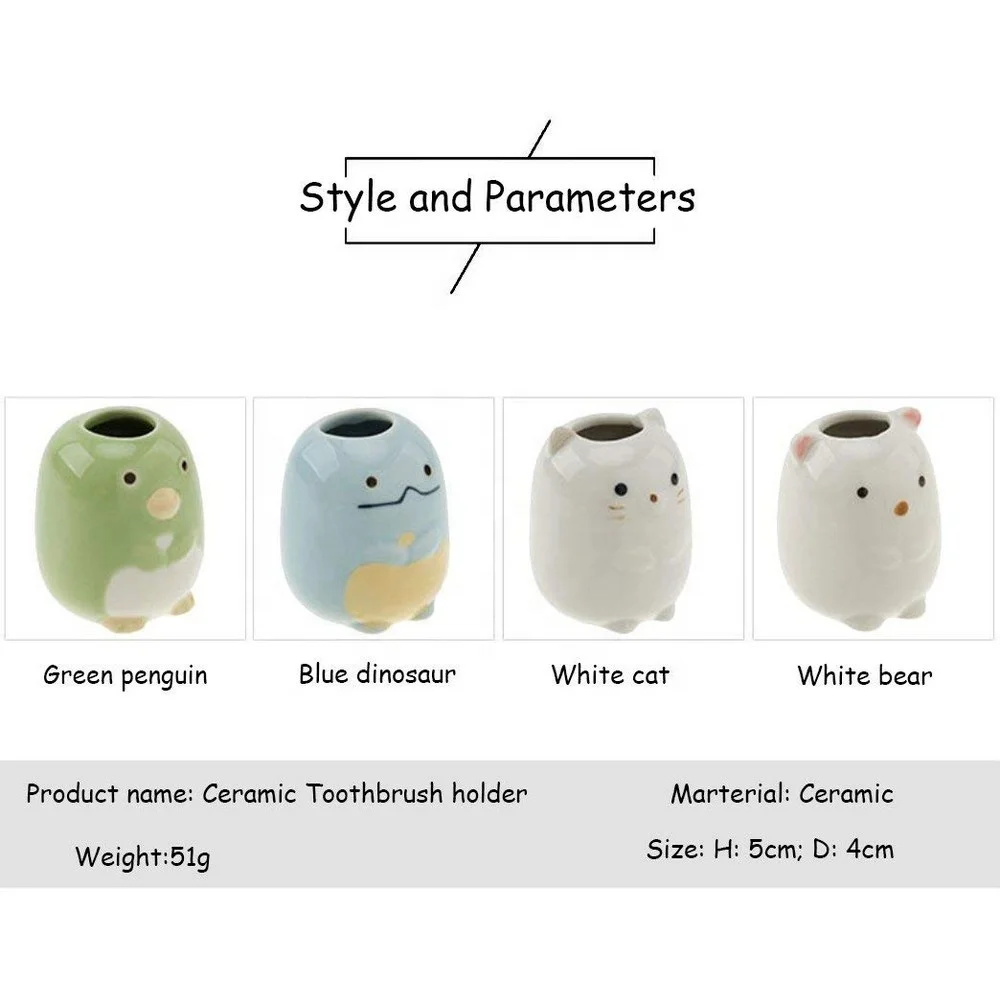 Single Unique Funky Ceramic Tooth Brush Stand Toothbrush Holder with Animal Design for Children Kids Bathroom Storage Organizer