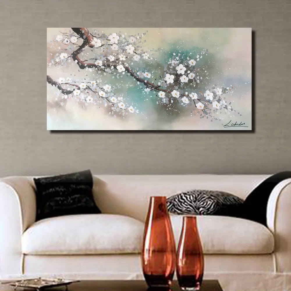 Bestselling handmade  white flower plum blossom decorative painting wall art  framed canvas