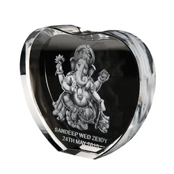 High Quality Heart Shape K9 Crystal 3D Laser Ganesha Crystal Figures