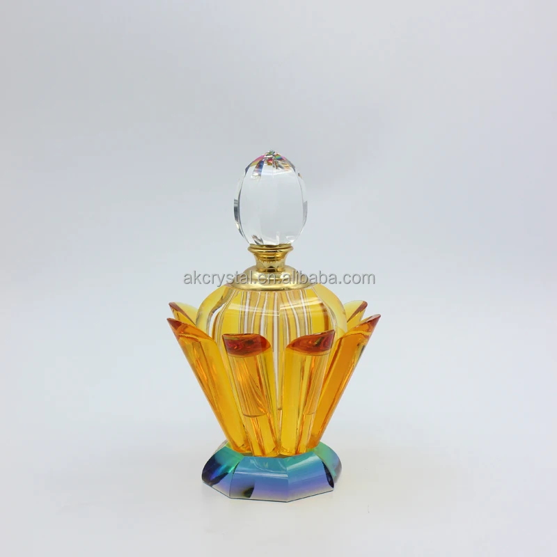 Lotus flower shaped k9 crystal empty perfume bottles Mini Portable Refillable Crystal Perfume Bottle Ornament Gift