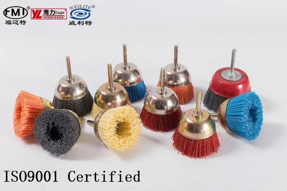 FMT Deburring Polishing Cleaning Industrial ceramic wire Cup brushes with shaft