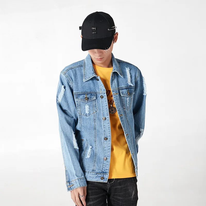 
Bulk Wholesale Casual Clothing Vintage Plain Denim Jeans Jacket For Men 