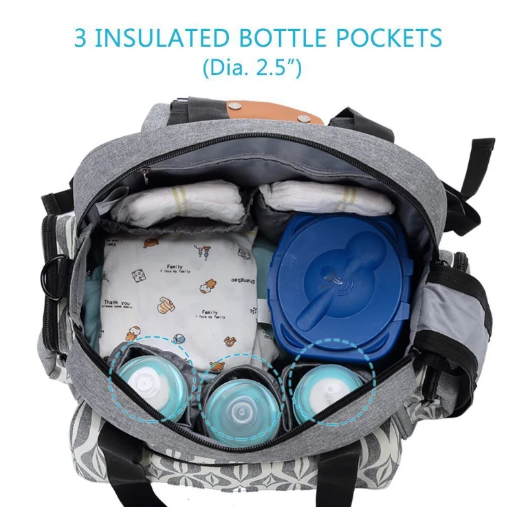
Amazon Hot Sell Large Capacity Mommy Bag with Insulated Bottle Pockets and Pocket 