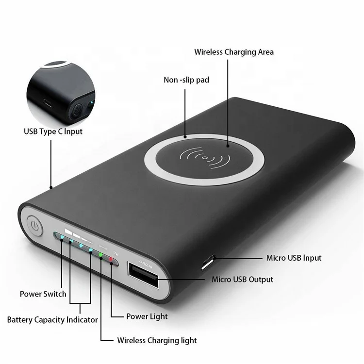 
Amazon Best Seller 10000mah Portable Wireless Power Bank Wireless Charger, Mobile Power Supply 10000mah for iPhone 8, X 